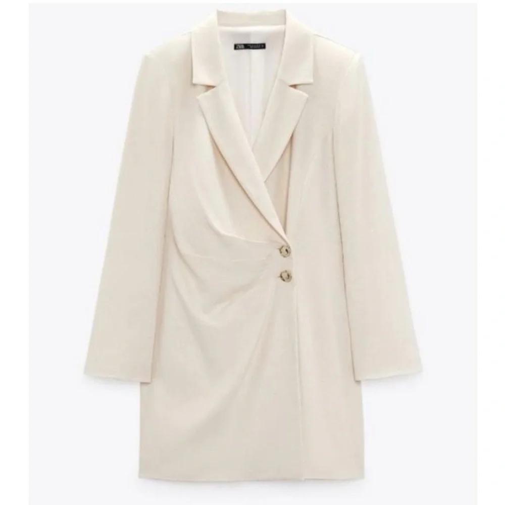 π ZARA CREAM LINEN BLEND BLAZER DRESS! - Picture 8 of 16